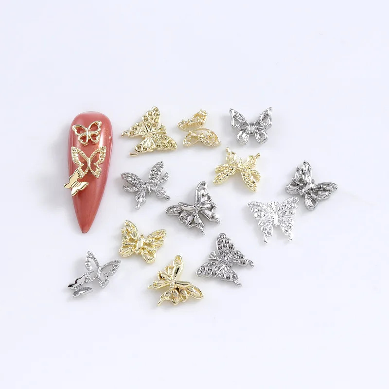 20Pcs Nail Art Butterfly Metal 3D Decals Alloy Gold/Silver/White Butterfly Shape