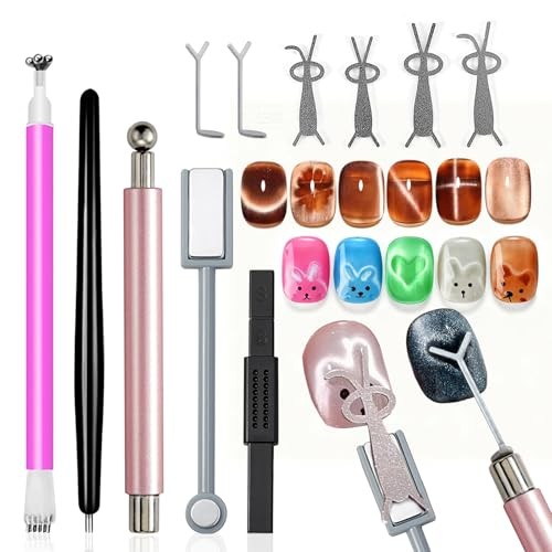 5 PCS Cat Eye Magnets For Nails With 6 PCS Iron Stencils For Bunny And KIT2