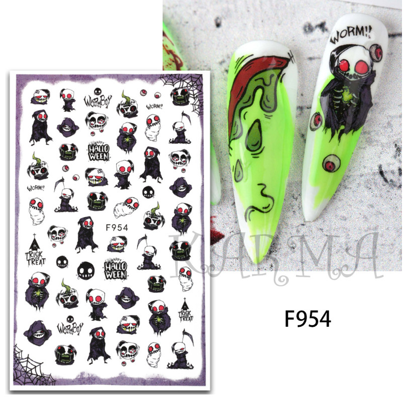 Halloween Nail Art Skull Pumpkin Ghost Witch Stickers Decals Self-Adhesive NH22