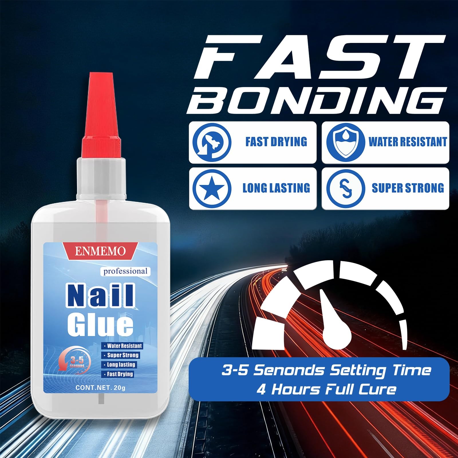 (2-in-1) 20ml Nail Glue with Brush Applicator & Nozzle,Used for Clear