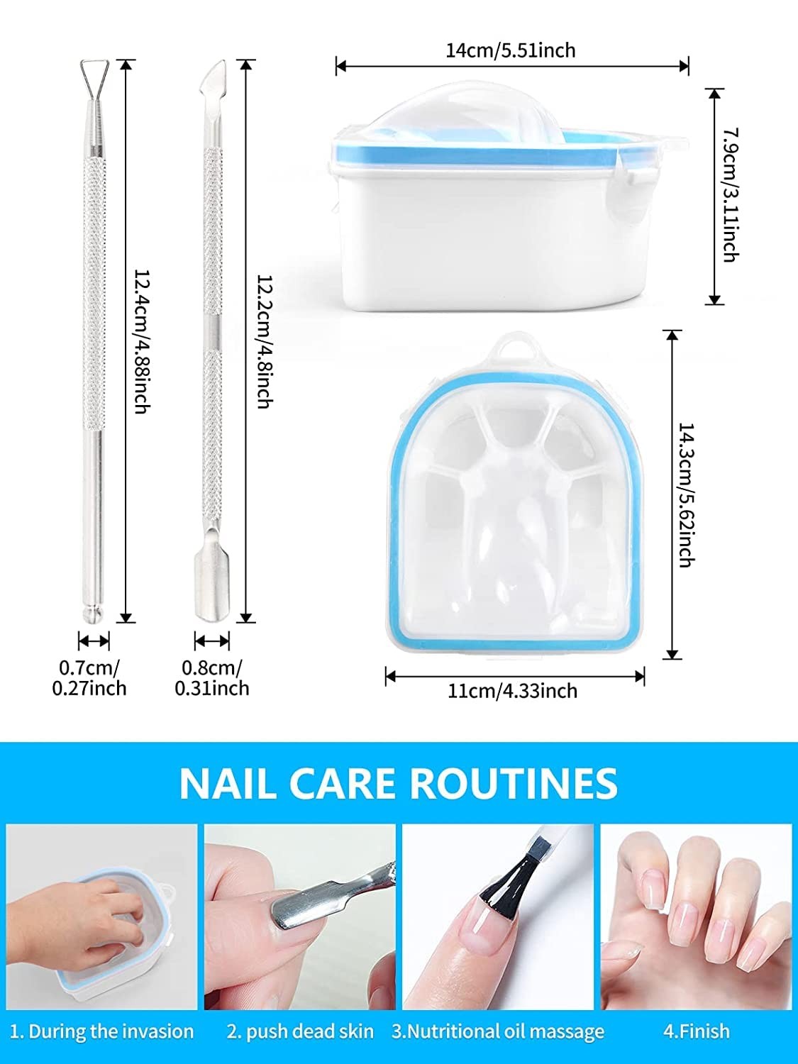 Nail Soaking Bowl, Soak Off Gel Polish Dip Powder 3 Piece Set, Blue-3pcs set