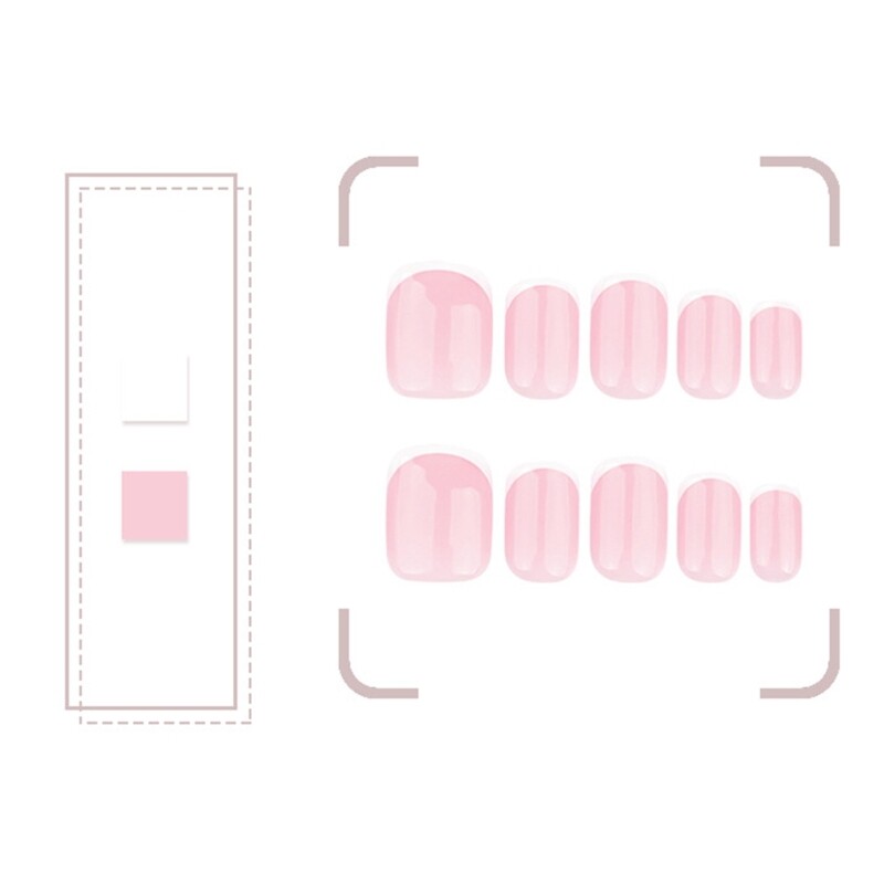 24 Pieces Pink Glossy French Tip False Nail Short Square Design for Women Girls