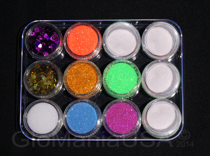 Nail Art Glitter Neon Set Glow in the Dark Powder Pigment, Hearts & Butterflies