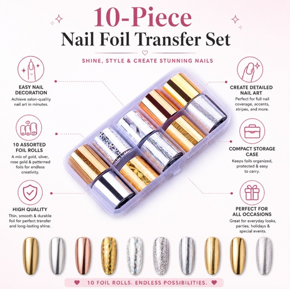 10-Piece Holographic Starry Sky Nail Foils – Glitter Nail Art Transfer Stickers