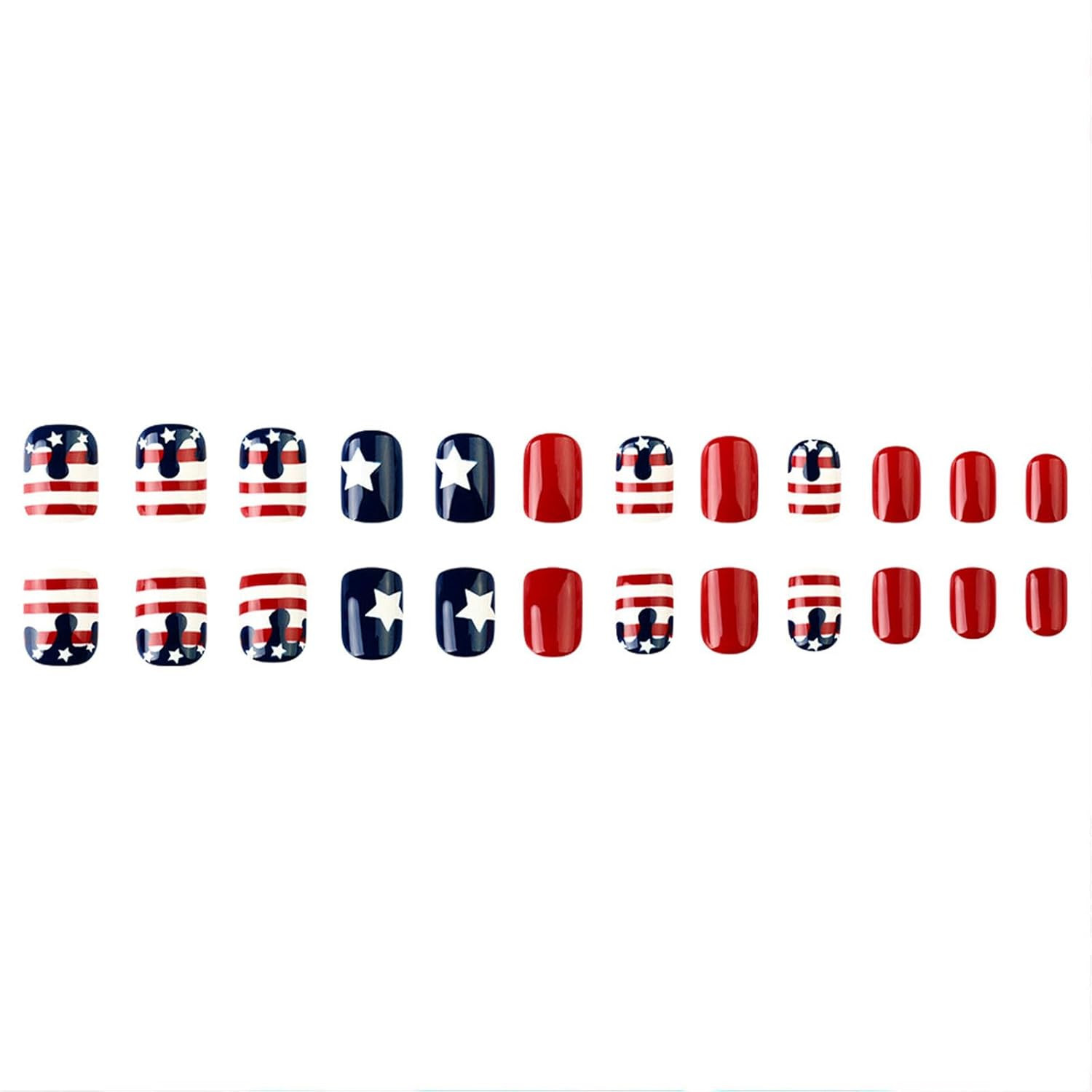 4Th of July Press on Nails Short Square Fourth of July Fake Nails with Stars