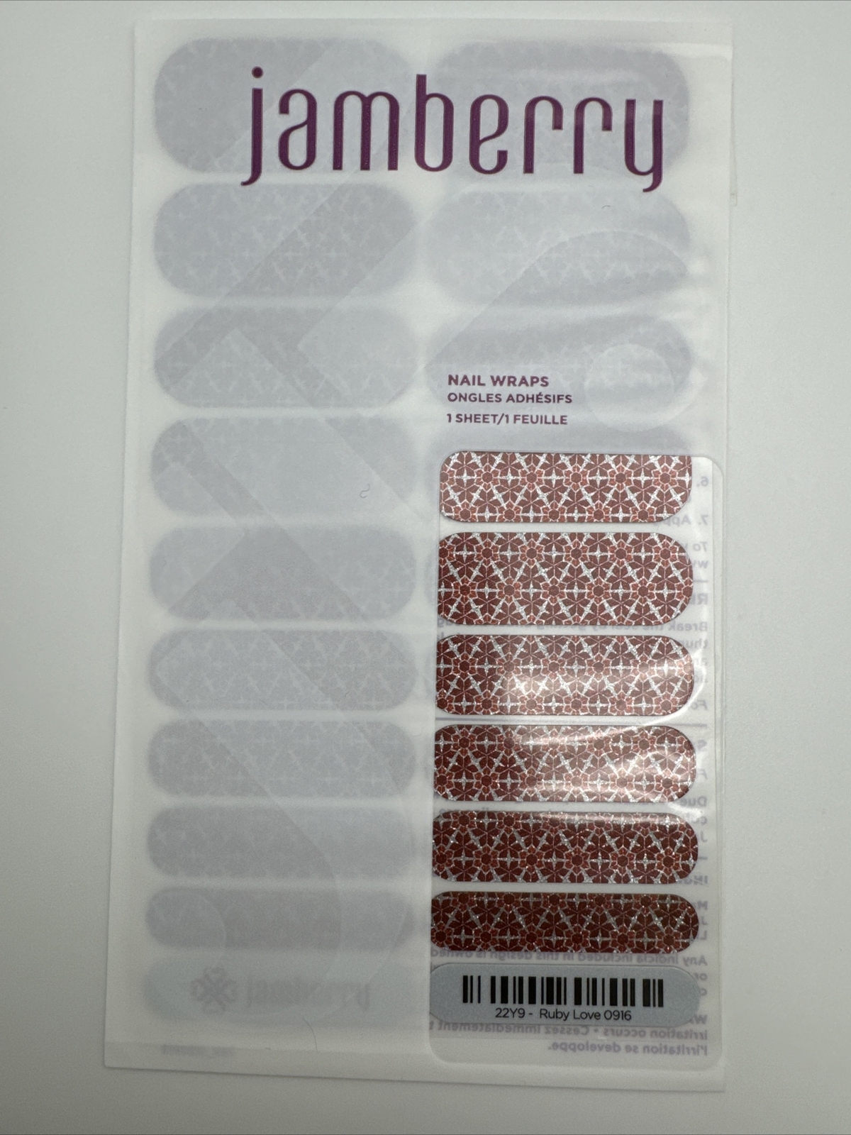 Jamberry Nail Wraps Ruby Love Full Sheet (floral/flowers/sparkle/glitter)