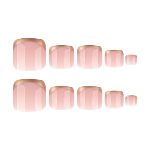 Gold French Tip Press on Toenails Square Fake Toenails Short gold french tip