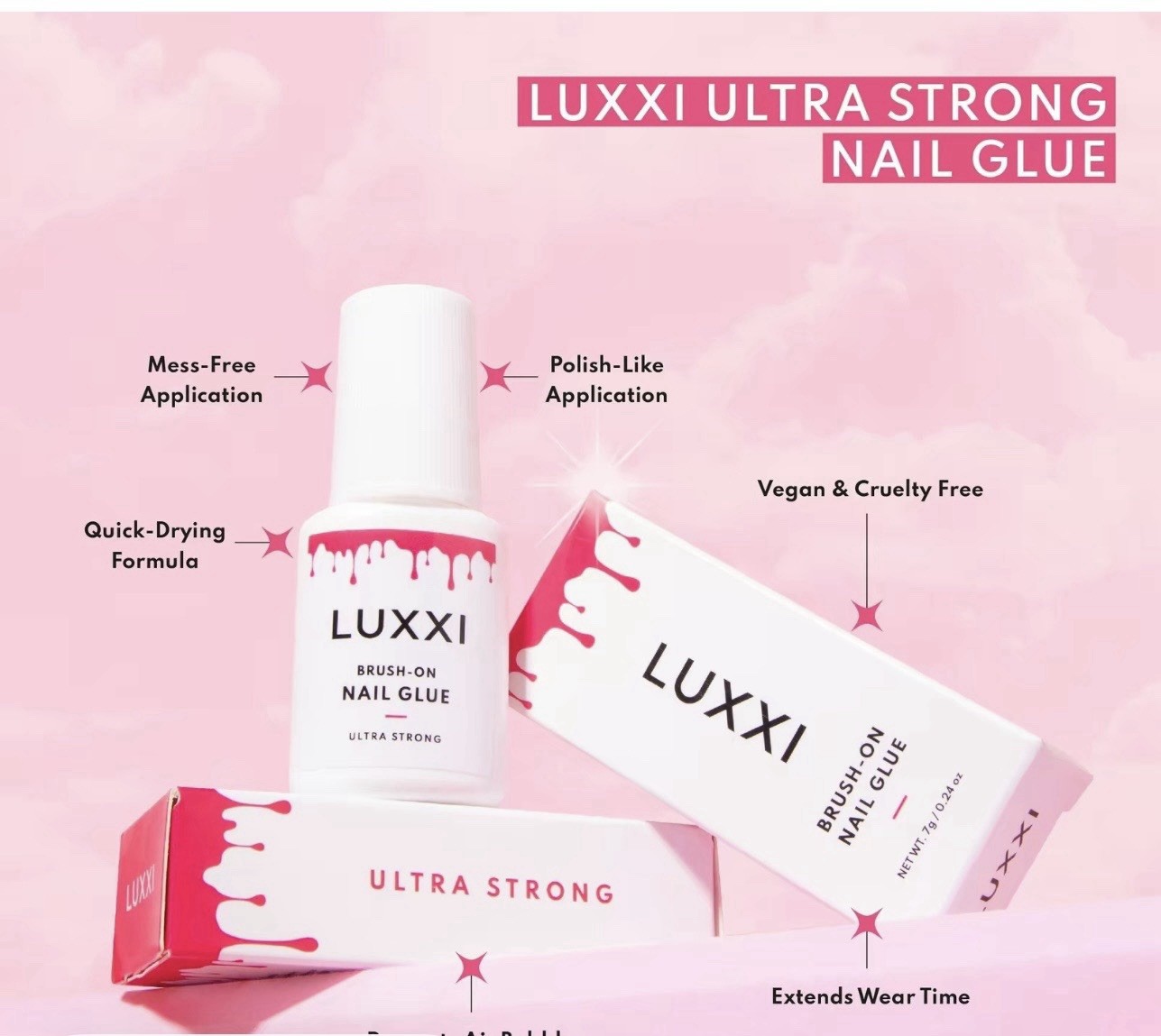 LUXXI Brush-On Nail Glue Ultra Strong Quick-Drying Vegan Cruelty Free 7g