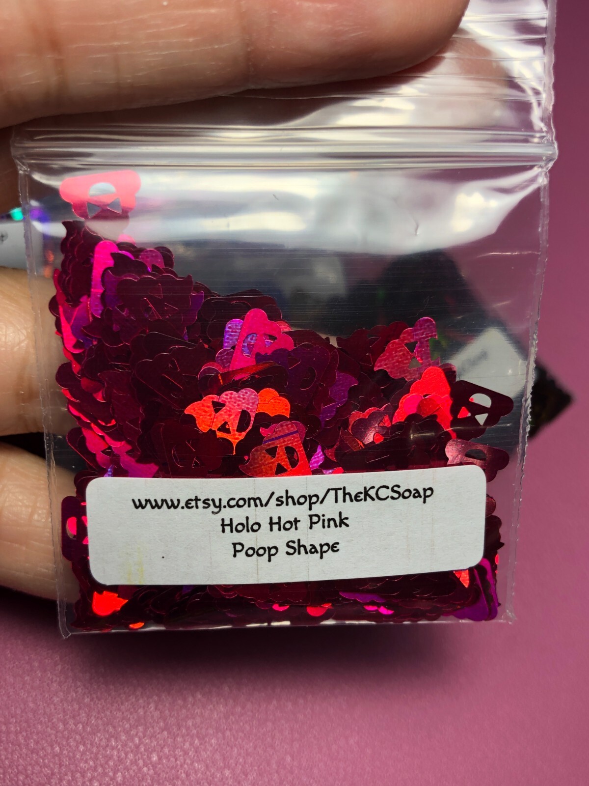 1OZ Solvent Resistant HOLOGRAPHIC HOT PINK POOP Shape Glitter Epoxy US Seller