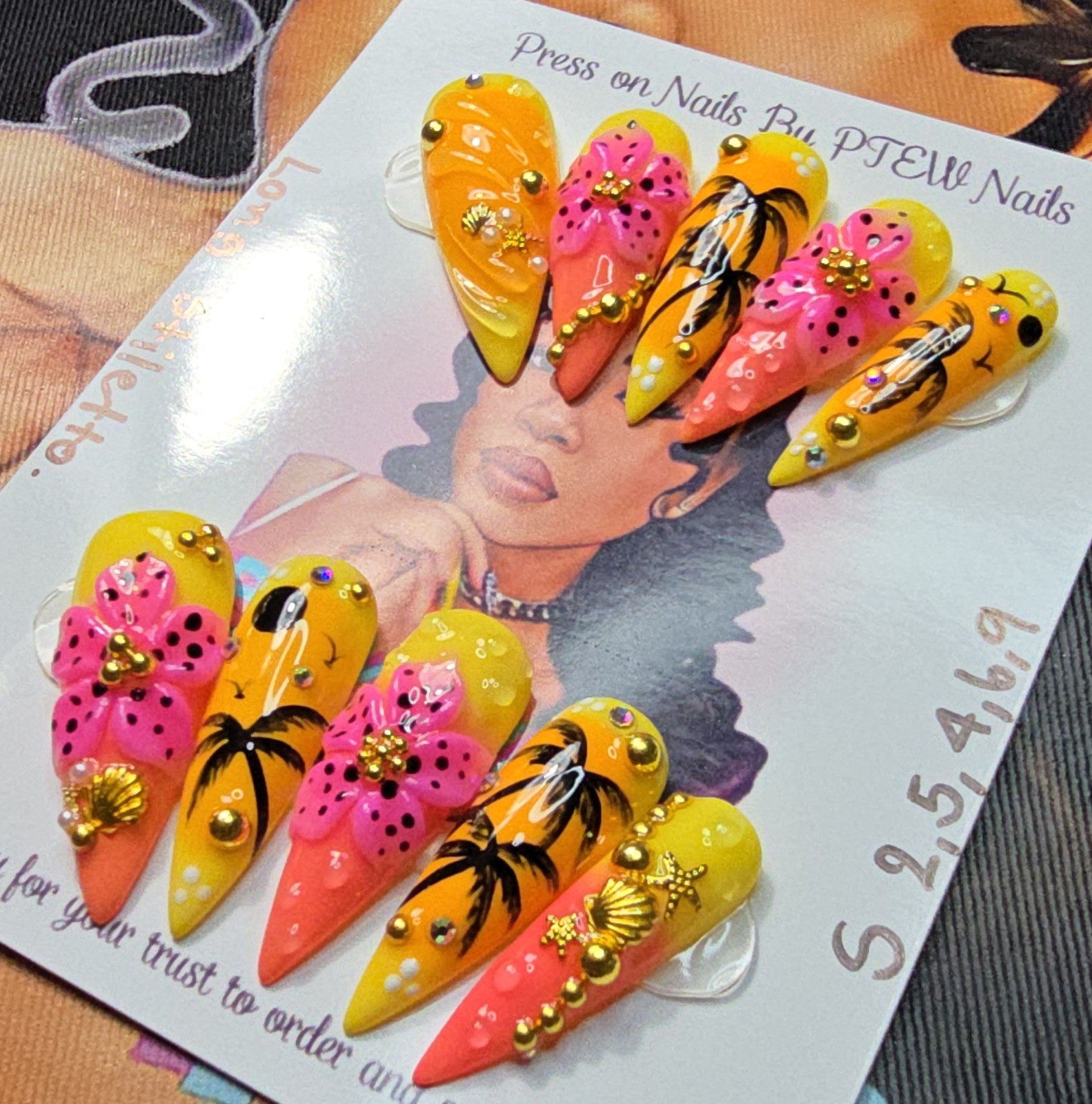 Handmade Gel Press On Nails, Small Size 2,5,4,6,9 Long Stiletto