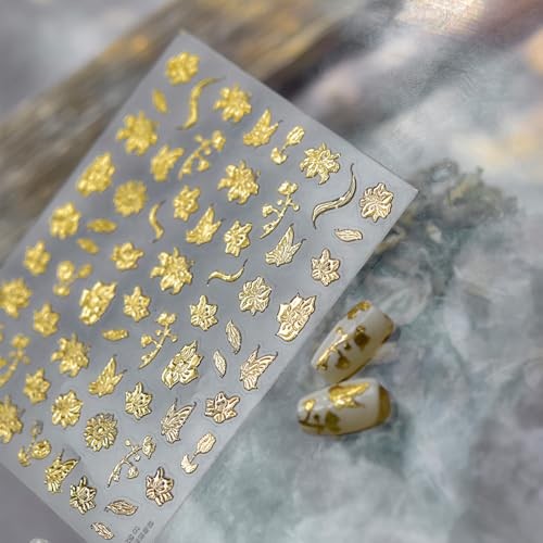 1Pcs Gold Nail Art Stickers 5D Metallic Floral Leaf Nails Fall Nails Stickers-4