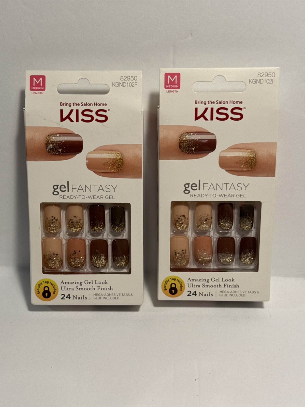 2 Kiss Medium Glue/Press-On Nails, Glue/Adhesive Tabs Included Pinks&Brown#82950