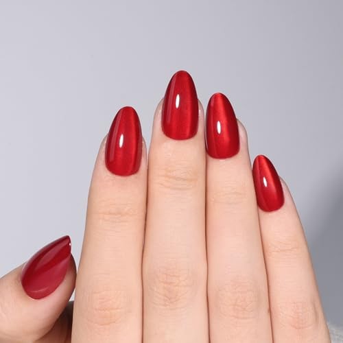 Cherry Red Cat Eye Press On Nails – Short Almond Red Cat Eye Cherry Catseye