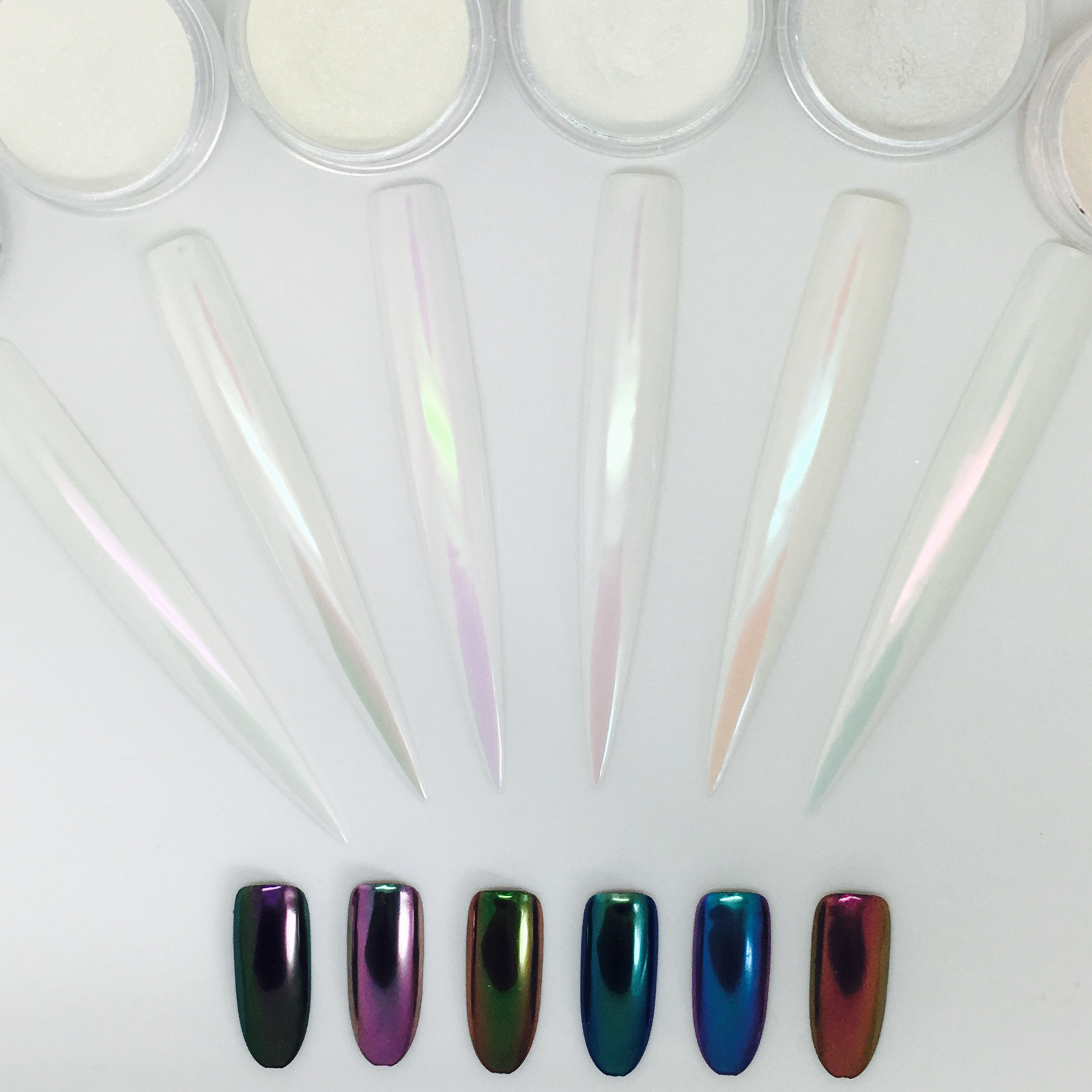 Aurora Nail Chrome Powder 6 Colours Unicorn Mirror Chameleon Effect Pigmen