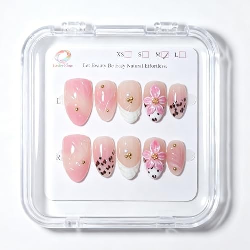 10Pcs Handmade Short Almond Press On Nails – Easy Apply & Remove – XS 1TA11