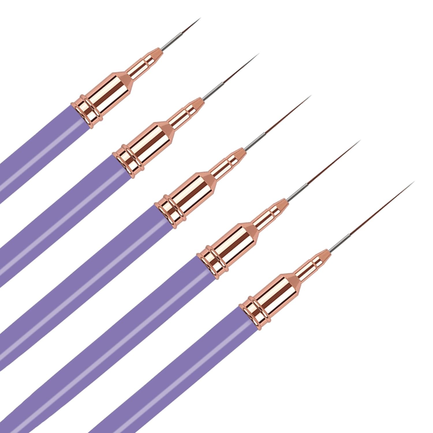 5PCS Nail Art Liner Brushes Set Fine Detail UV Gel Painting Tools Purple