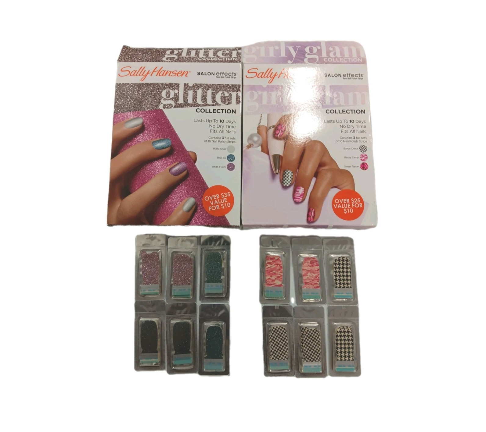 Lot 2 Sally Hansen Salon Effects Real Nail Polish Strips Glitter Girly Glam NIB