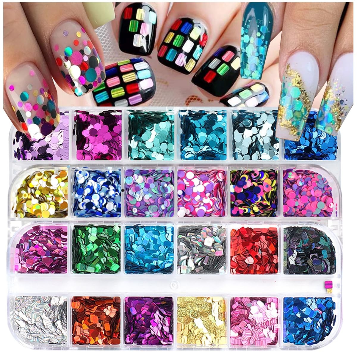 Holographic Nail Art Sequins, 3 Boxes 36 Grids