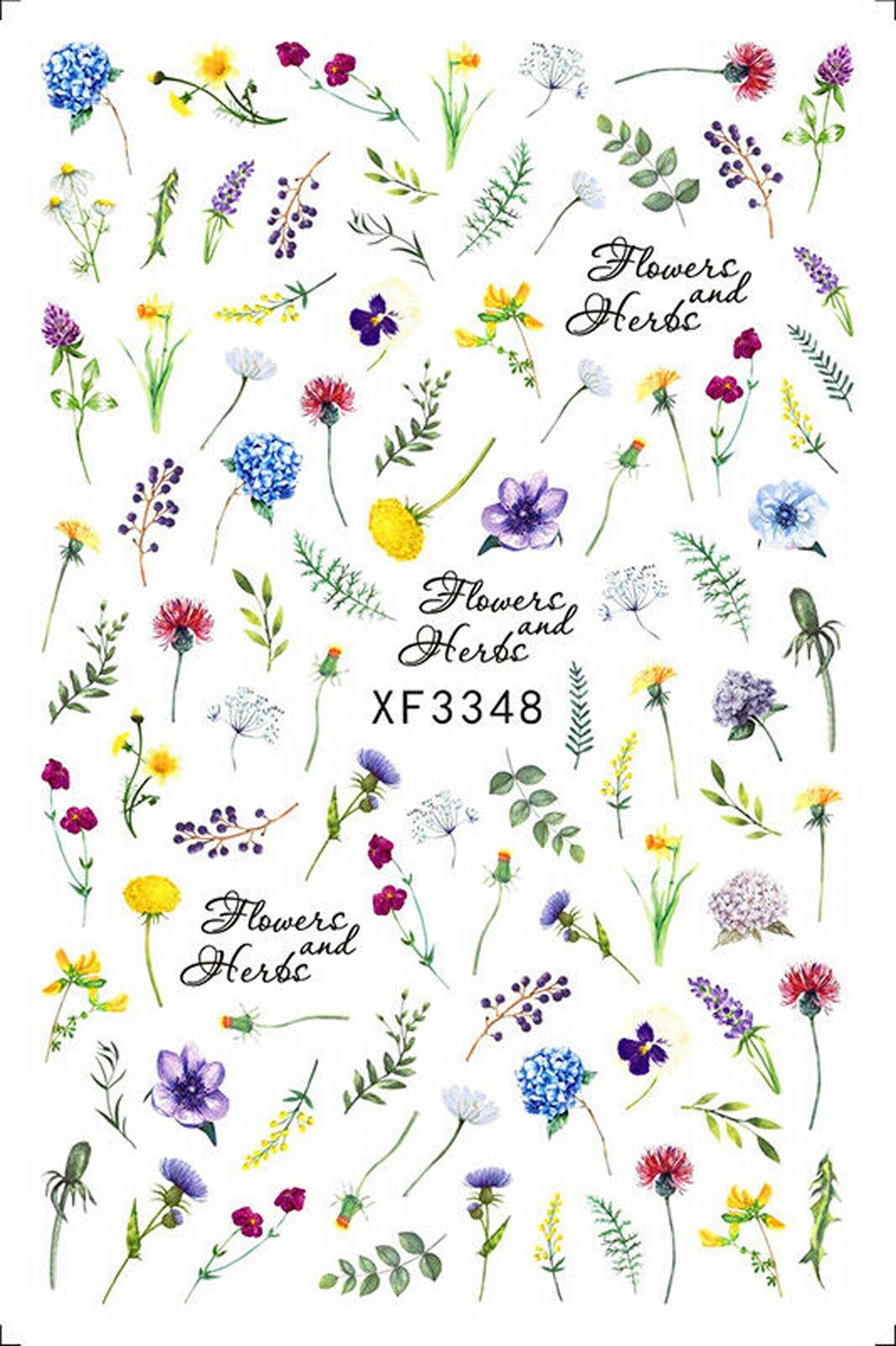 Nail Art 3D Decal Stickers beautiful flower and herbs green leaves XF3348