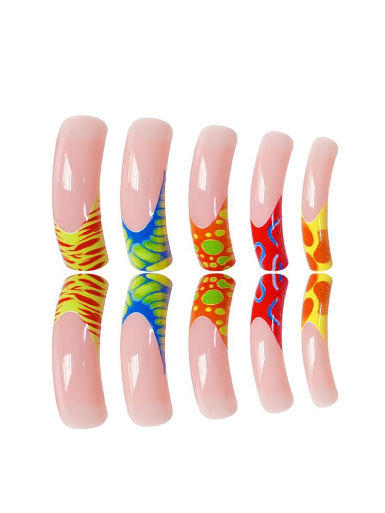 Y2K Pink Green Blue Yellow Fluid Lines Press On Nails Wholesale