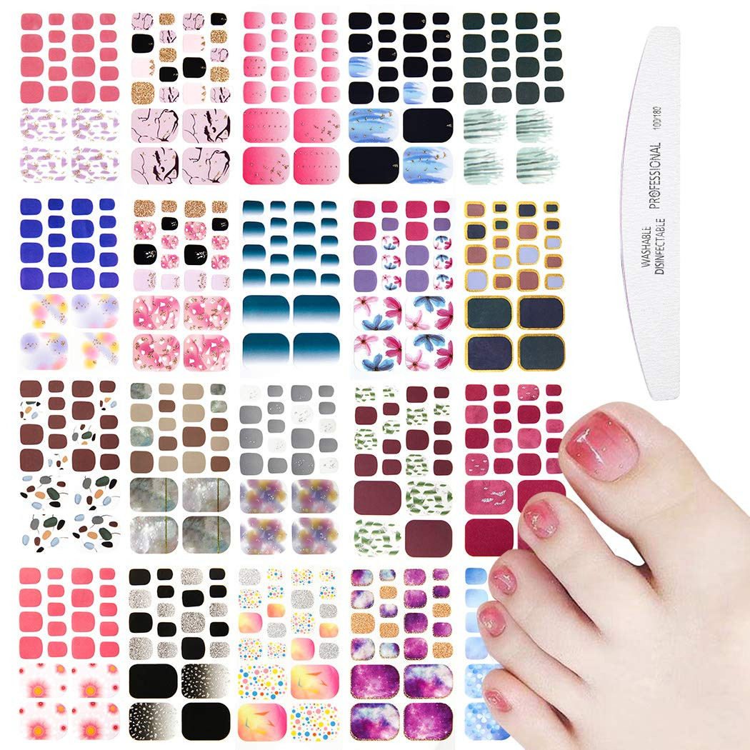 20 Sheets Gradient Toe Nail Polish Strips and Stickers and 1 Nail File Kit Color
