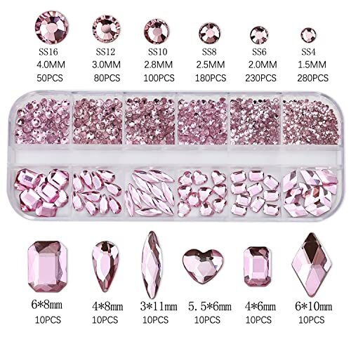 Nail Art Rhinestone, 3D Crystal Nail Diamond Gem, Flatback Rhinestones Pink
