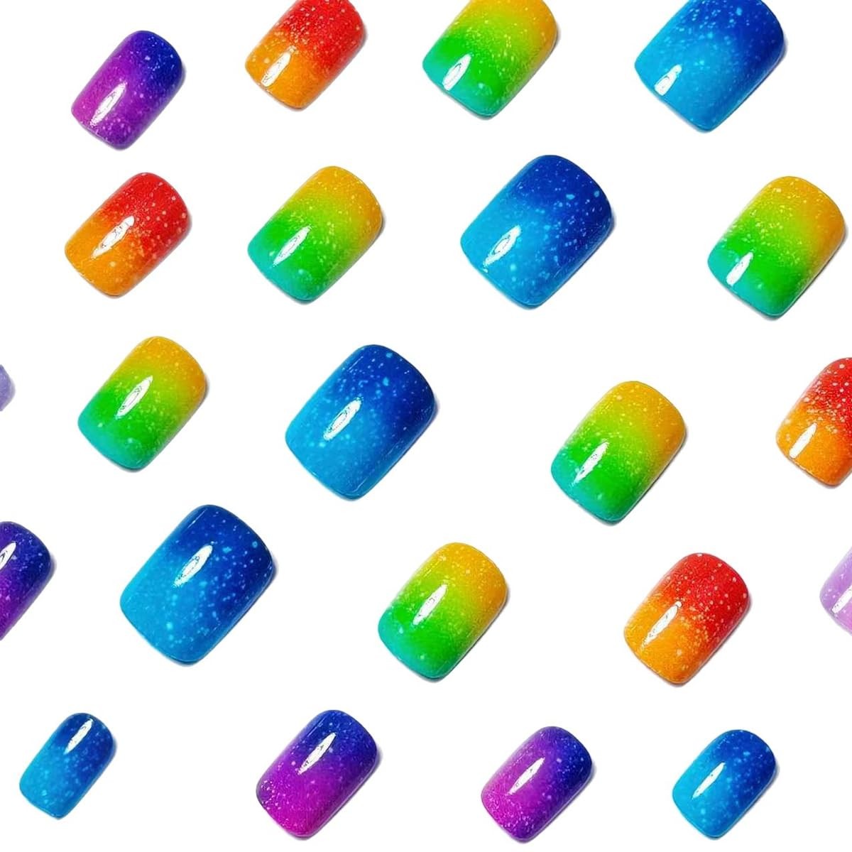 24Pcs Glitter Press on Nails Short Square Fake Nails colorful fake nails-13