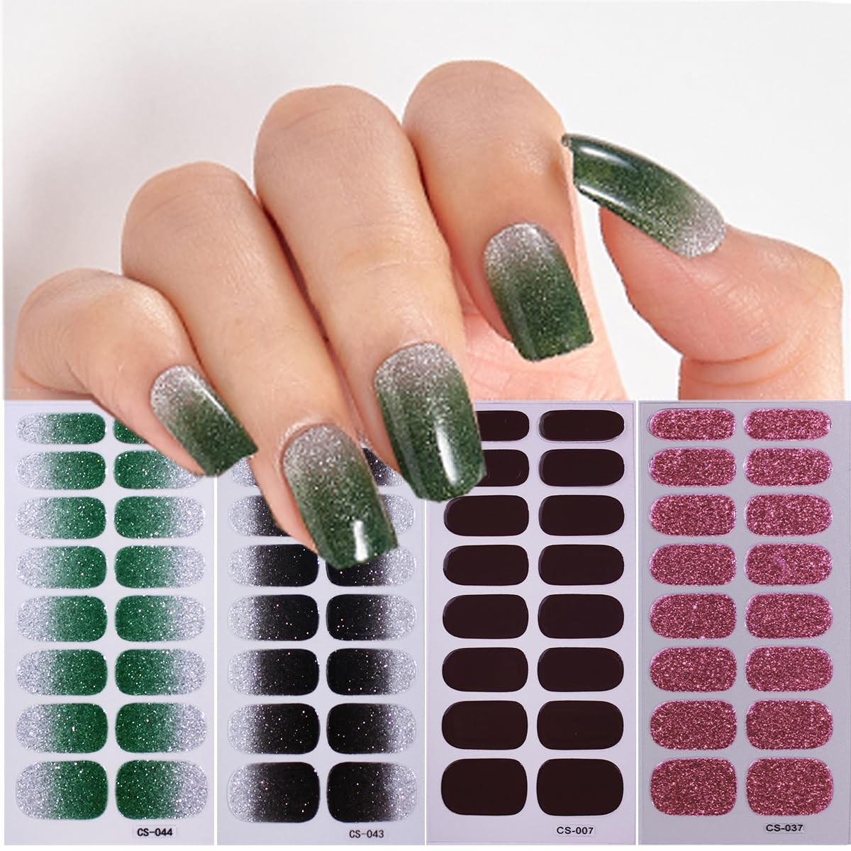 8 Sheets Semi Cured Nail Polish Strips Glitter Gel Stickers Multicolor