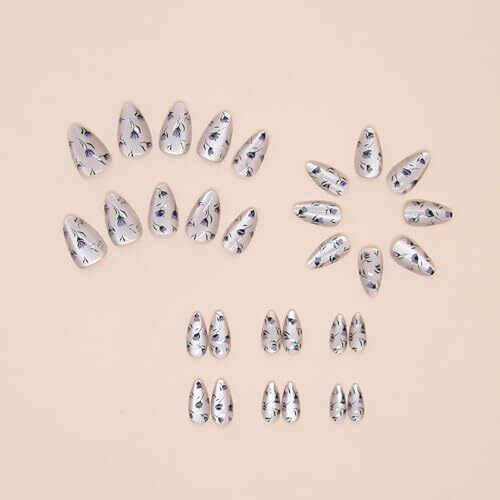 Cat Eye Press on Nails Short Almond False Nails Flower Fake Nails Artificial