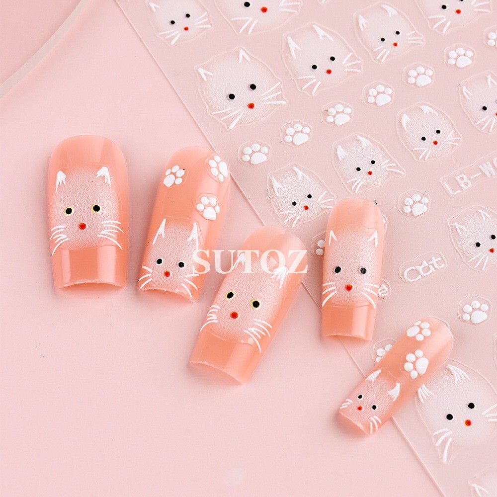 2Sheets Cartoon Cute Cat Paw French Nail Stickers Decoration LBW52/53 NS53