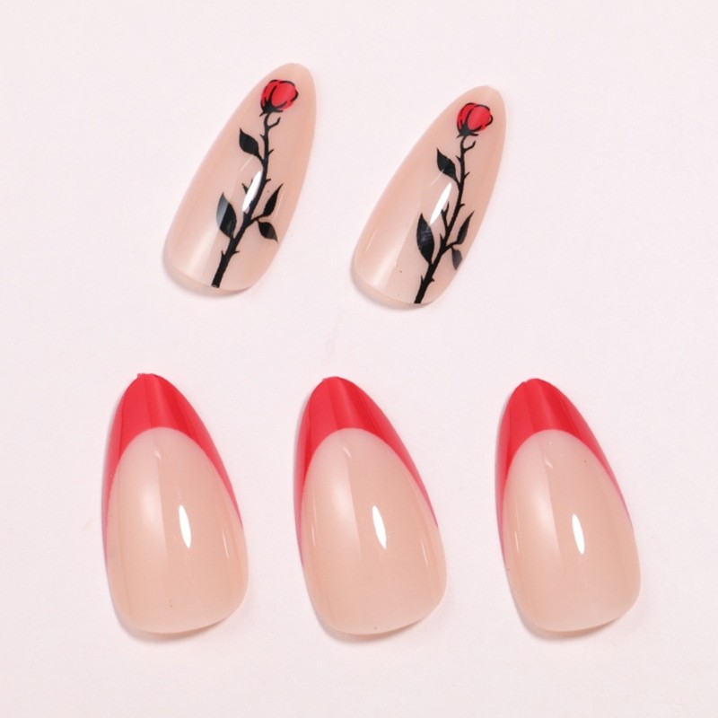 24Pcs Valentines Day Press On Nail Medium Almond French Tips for Any Occasion