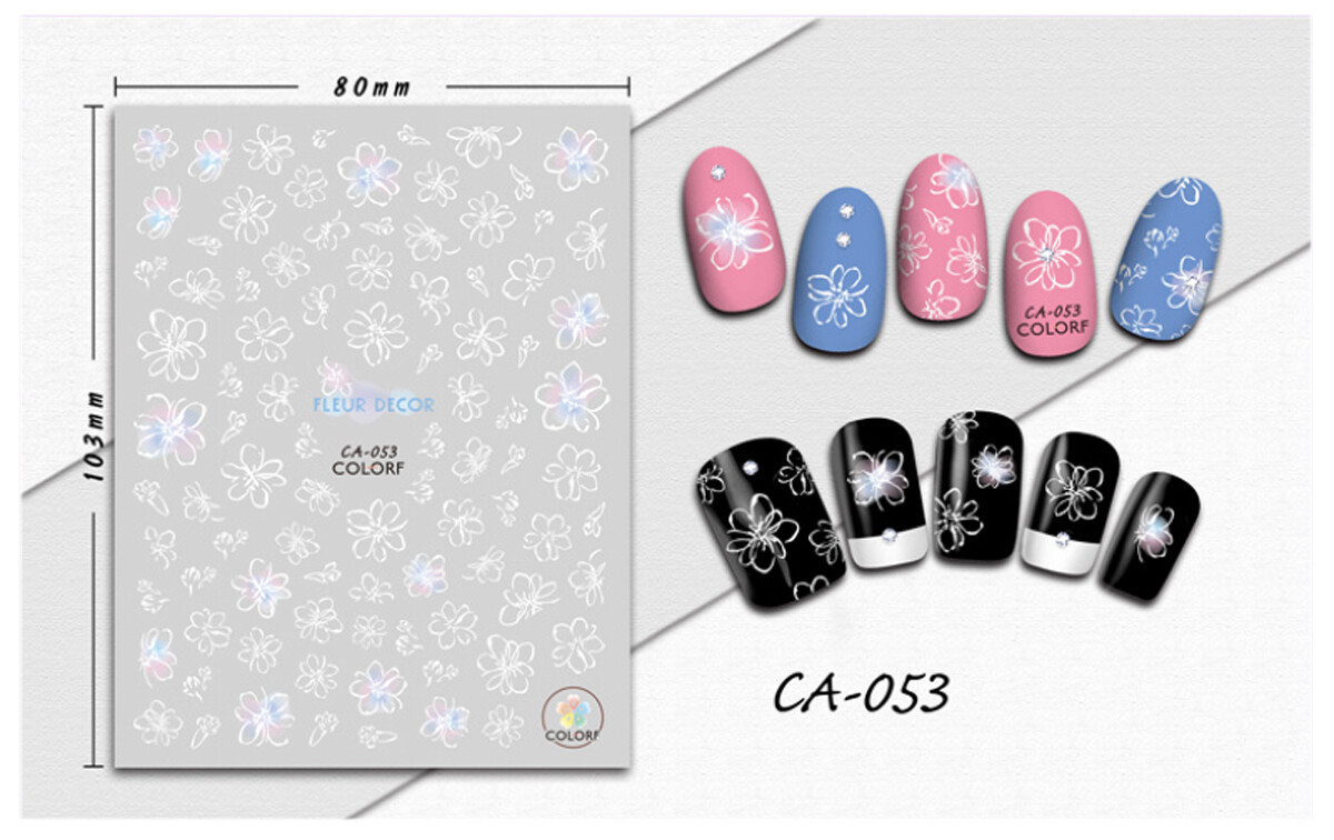 Nail Art 3D Decal Stickers White Pink Blue Flowers CA053