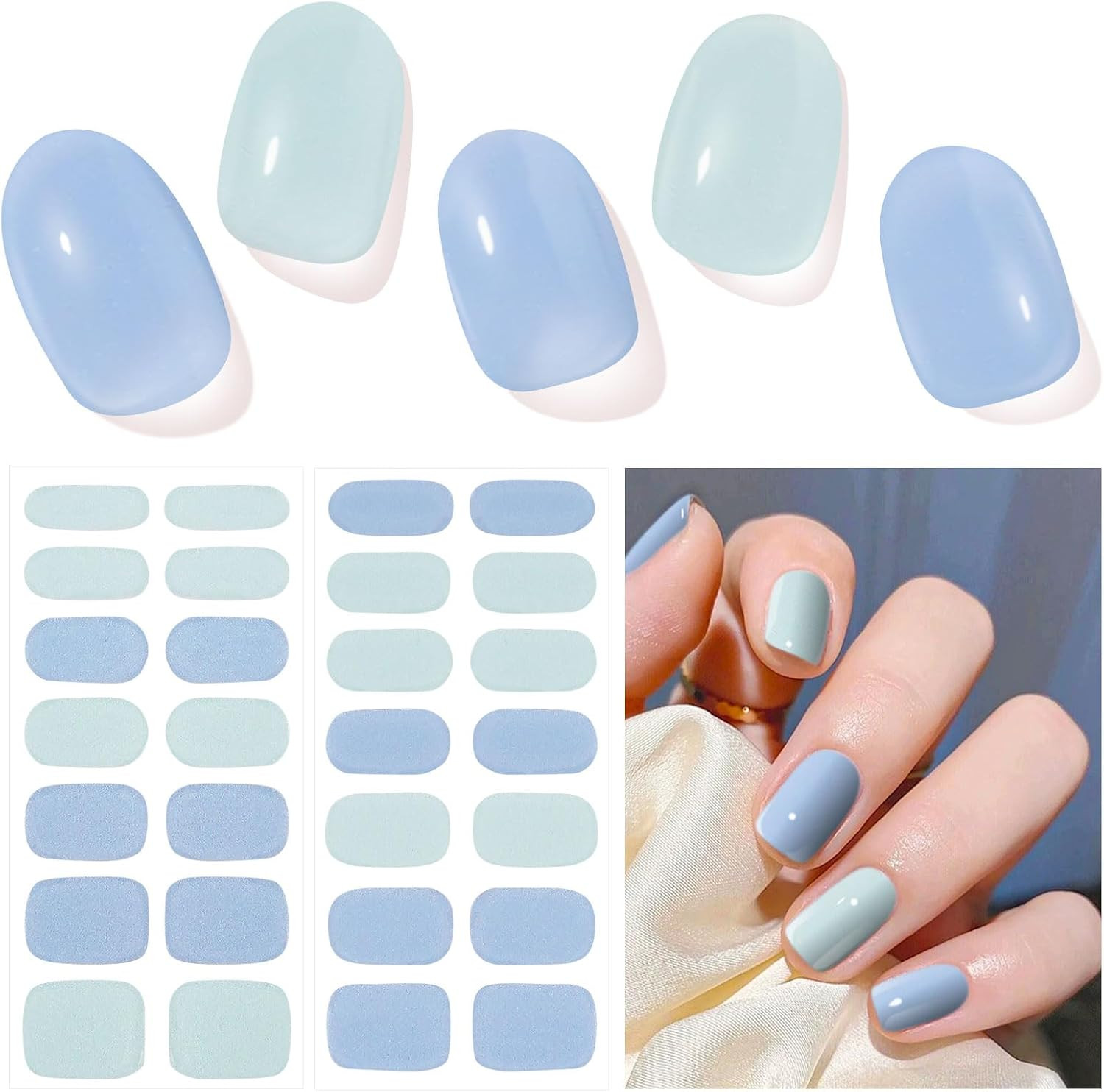 28Pcs Semi Cured Gel Nail Strips (Sliver Glitter), Gel Nail Stickers Work with A
