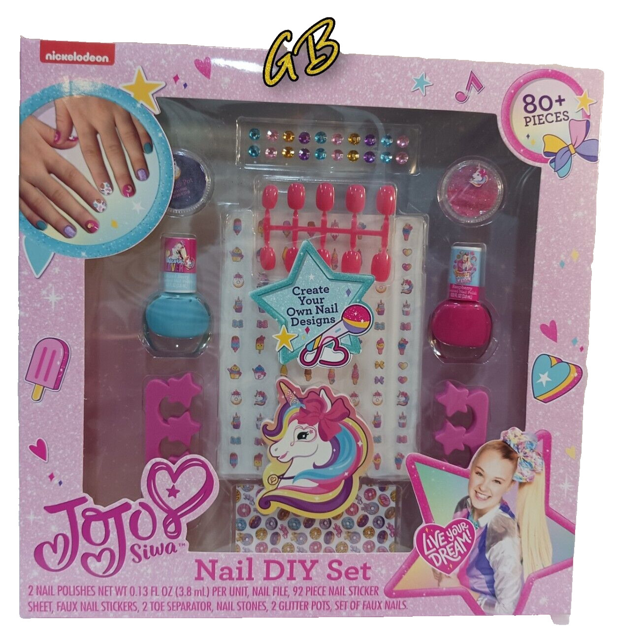 JoJo Siwa 80+ pcs Nail Kit DIY Polish Glitter Stickers Gems and More NEW
