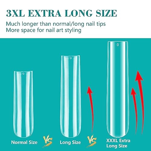 3XL Clear Full Cover Nail Tips for Acrylic Nails Professional, 240pcs with box