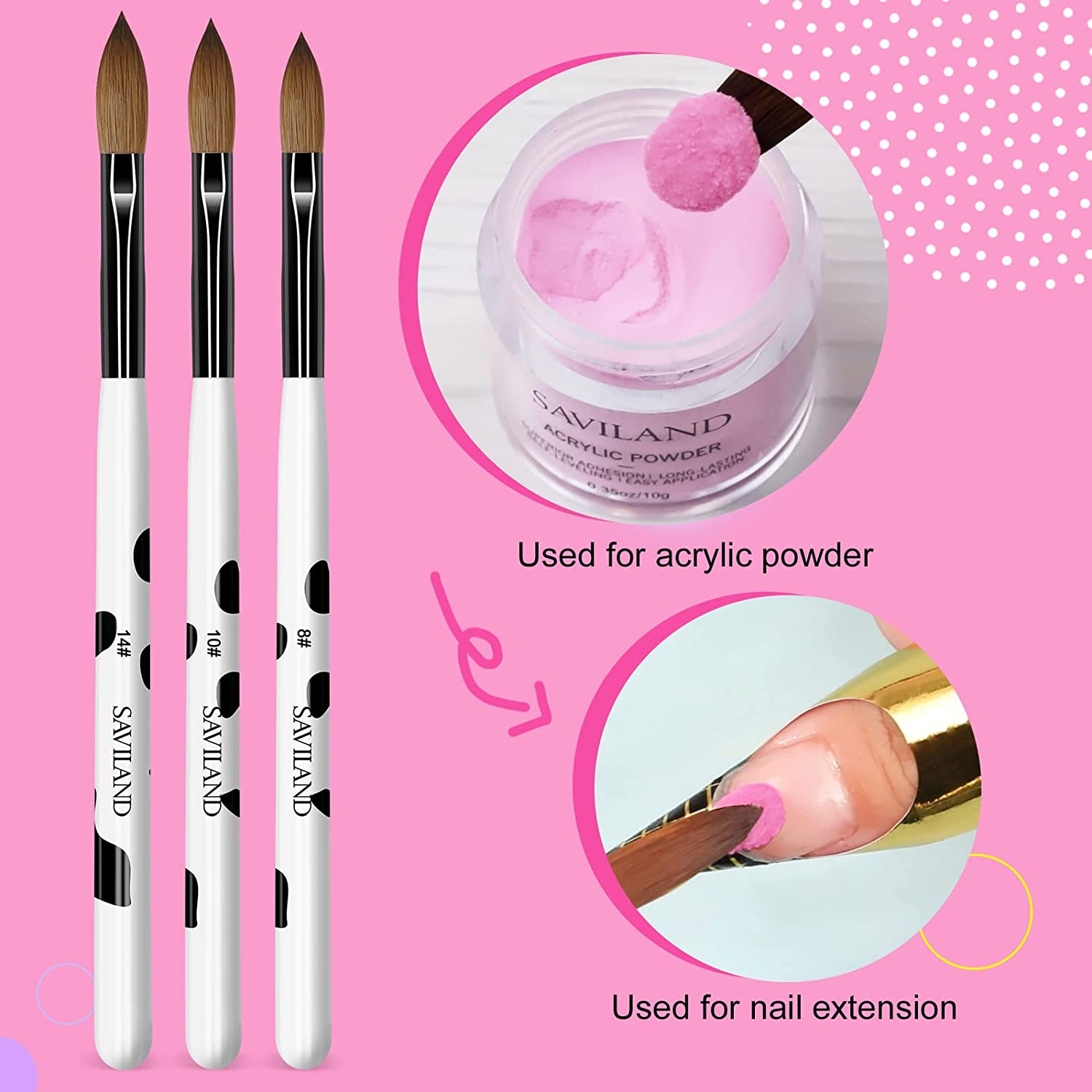 3Pcs Acrylic Nail Brush Set, Size 8/10/14 Kolinsky Acrylic Nail Brushes for Acry
