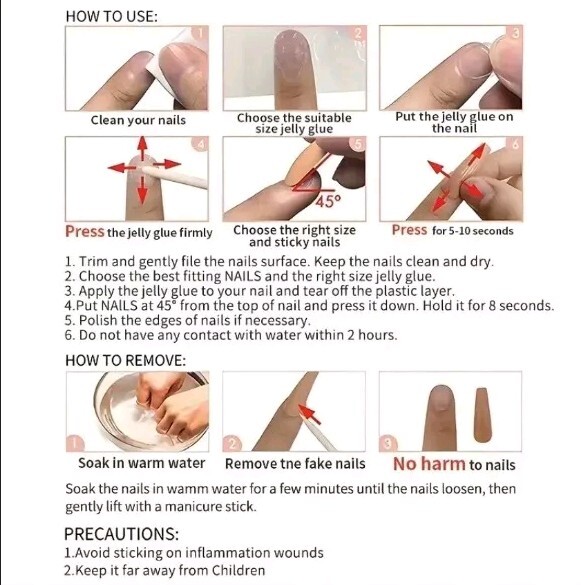 Rose Black Press-Glue On Fingernails Medium Reusable NEW