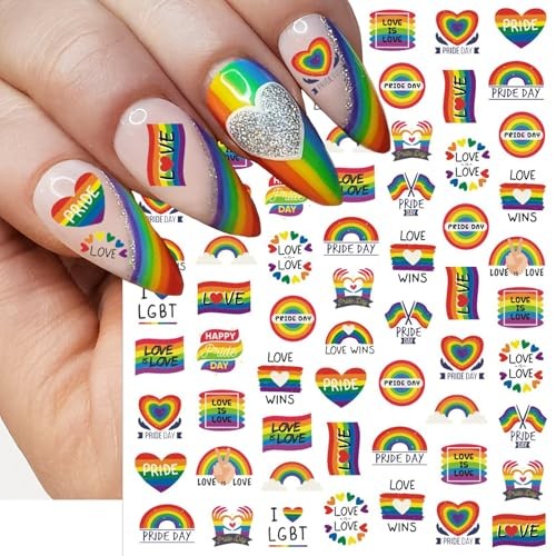 4 Sheets LGBTQ+ Pride Nail Art Stickers for Women Men Rainbow Nail Art Decals