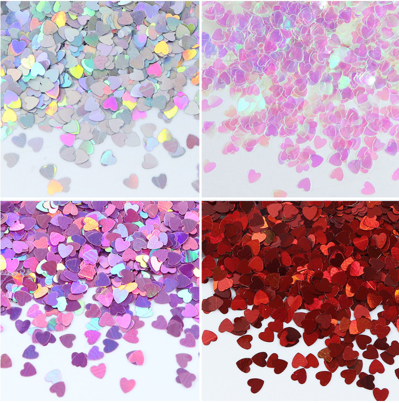 Holographic Love Hearts Nail Art Glitter Sequins Valentines Day Nail Charms NH25