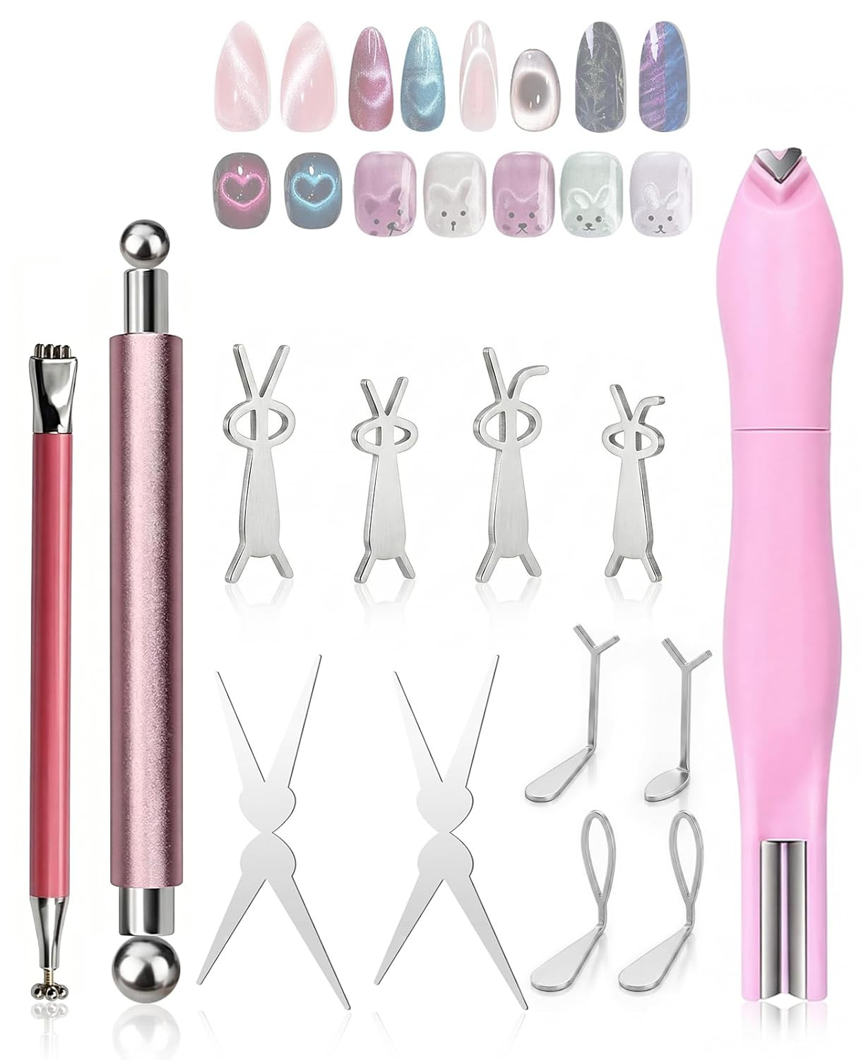 15 PCS Double-Head Heart Cat Eye Magnet for Nail, Multifunctional Flower Nail