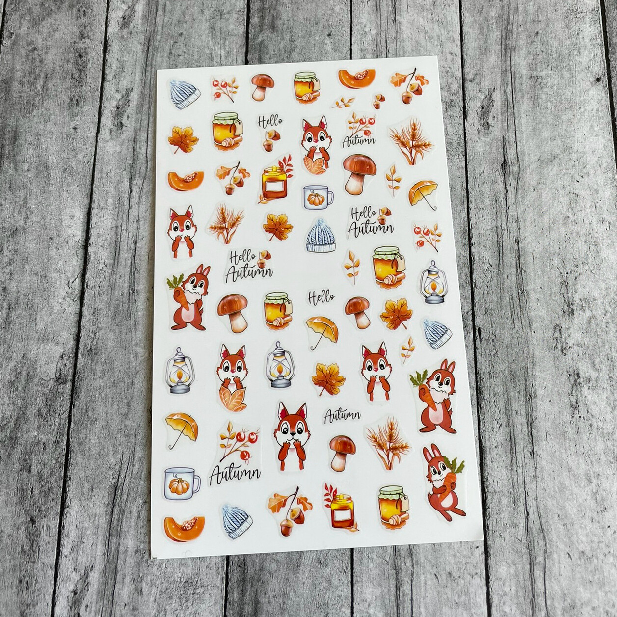 Autumn Leaf Nail Sticker Mushroom Pumpkin Fruit Rabbit Bear Fox Owl Deer Decal