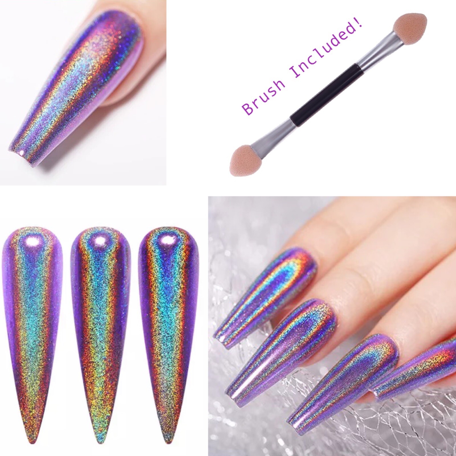 1g UNICORN NAIL CHROME GLITTER POWDER PURPLE HOLOGRAPHIC EFFECT PIGMENT UK TCL10