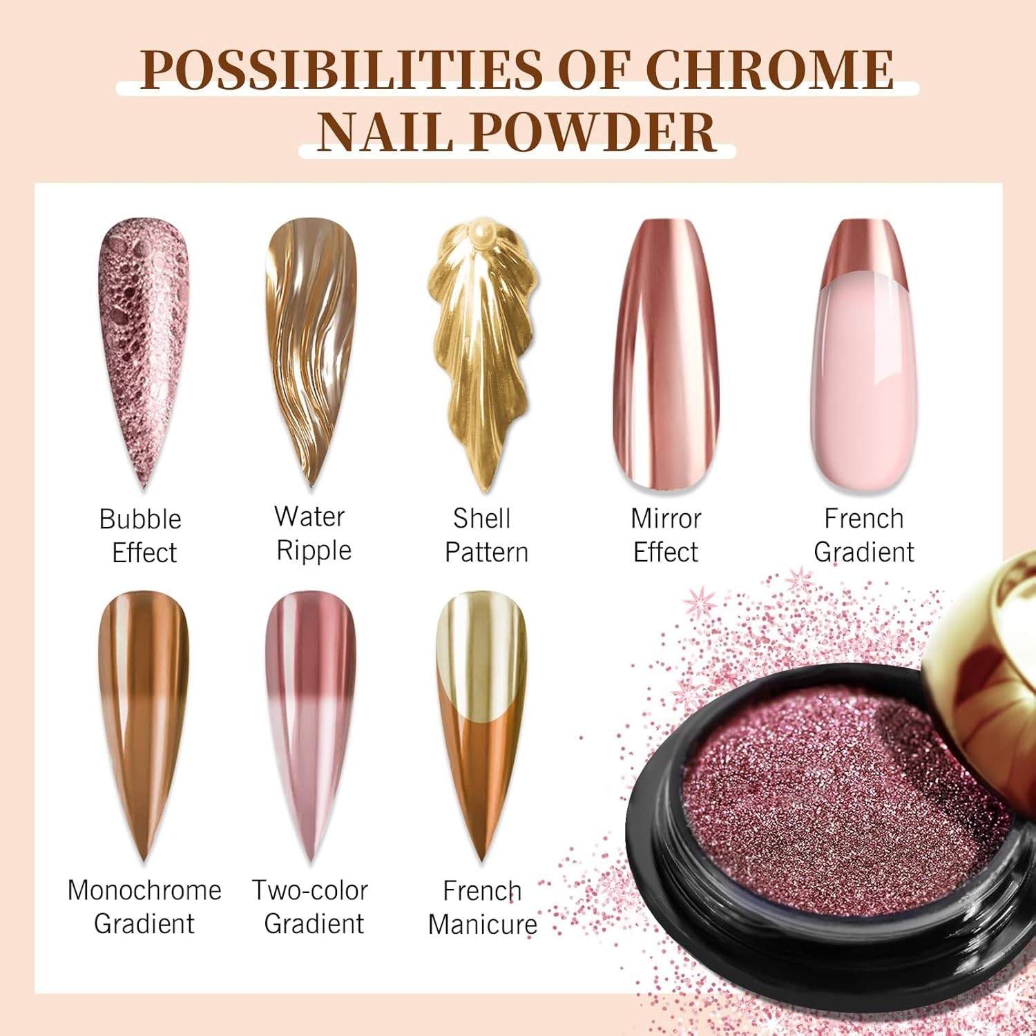 SAVILAND Chrome Nail Powder Set: 6 Colors A-6PCS Set