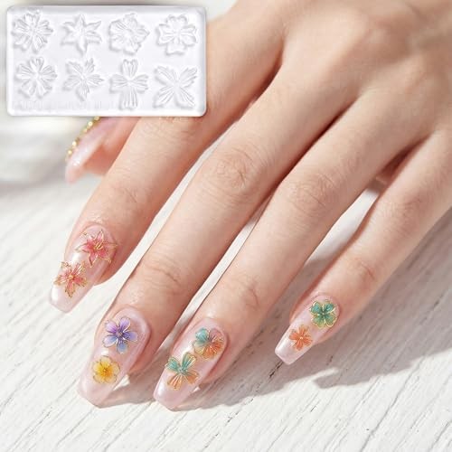 3D Flower Mold for Nails, 2 Pcs Silicone Nail Art Molds with 8 Floral Designs,