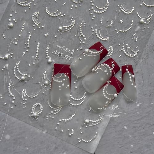 5D Embossed White Pearl Nail Stickers for Nail Art French Tip Nail White Line