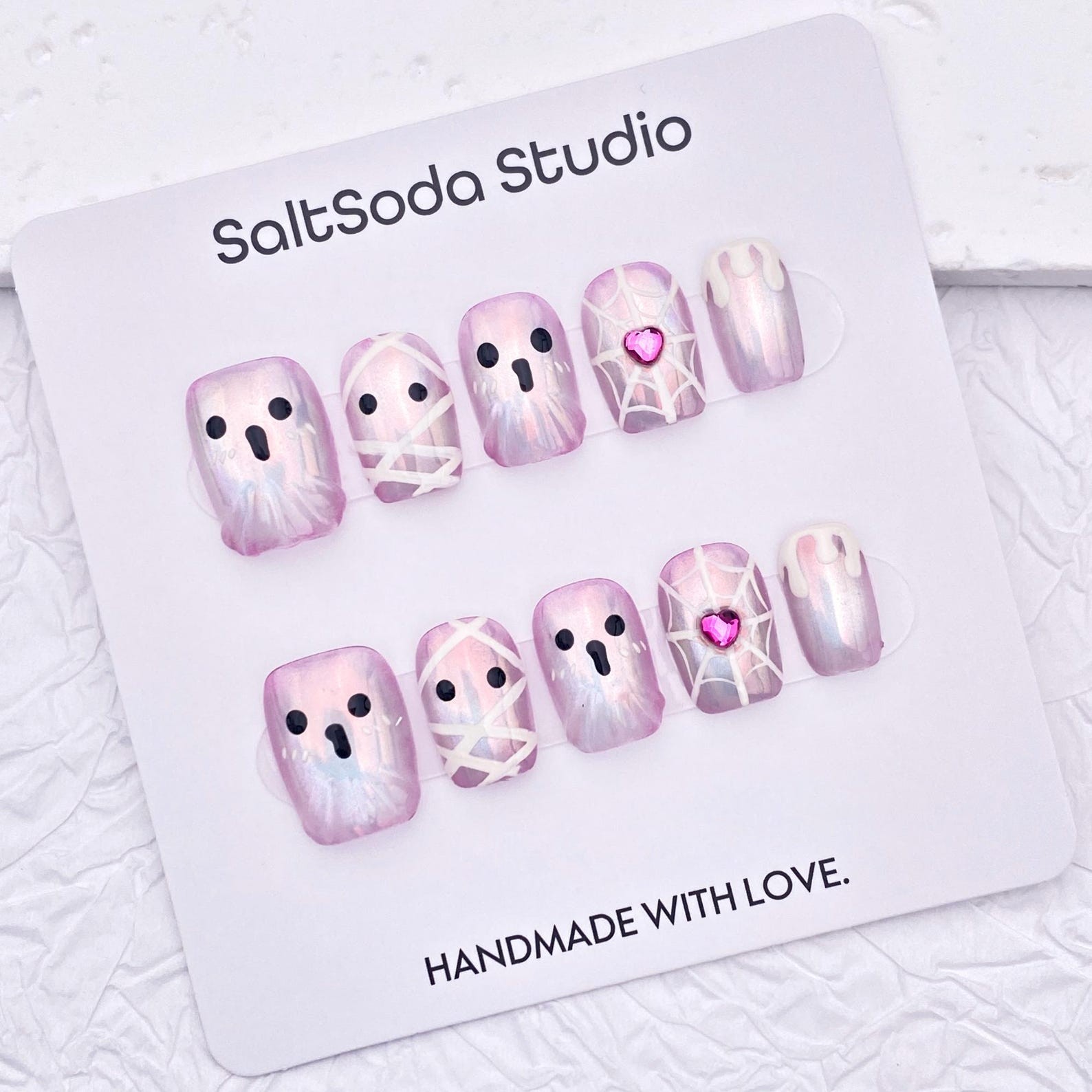 Custom Handmade Halloween Mummy Ghost Spider Web Heart Gem Square Press on Nail