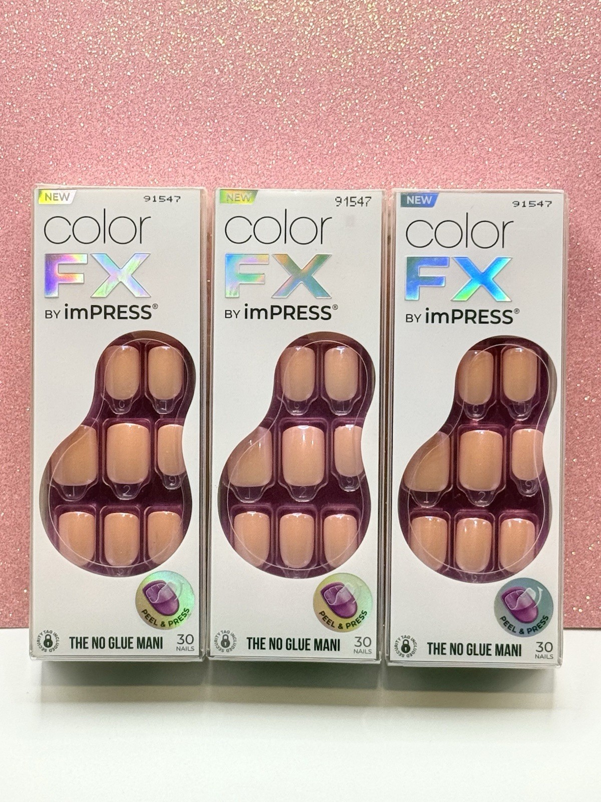 Kiss imPRESS ColorFX Press-On Nails Short Peach Nude 91547 Satellite Lot Of 3