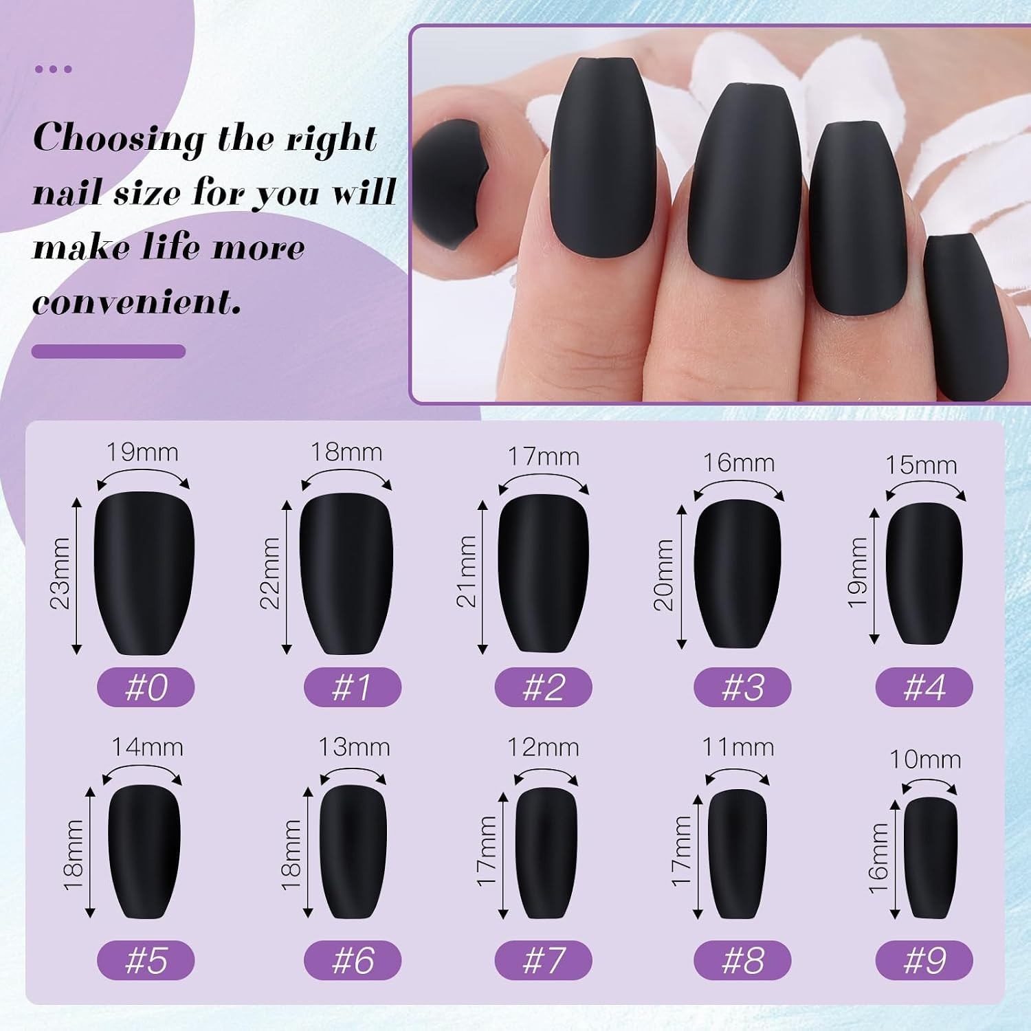Glamorous 24PCS Acrylic False Nails – Black Matte Finish for Easy Application