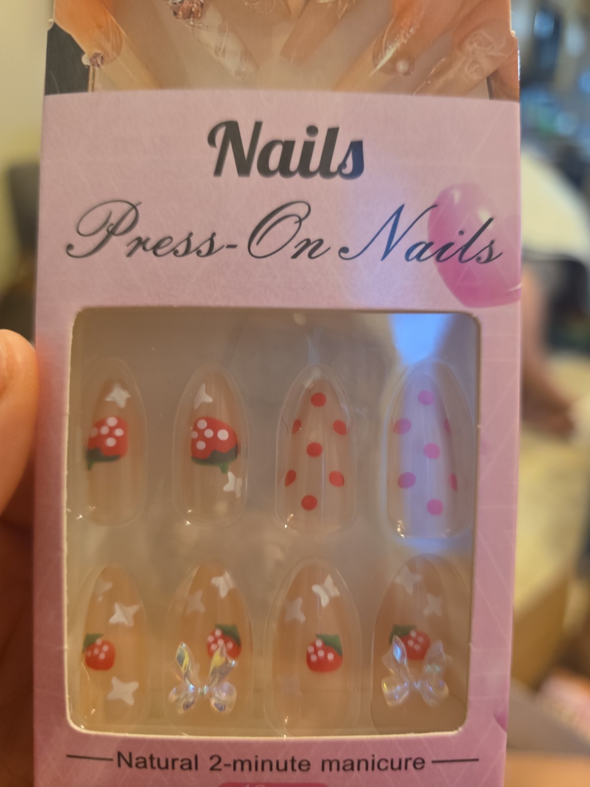 Nails Press On Nails Lot of 6 Packs Cute Strawberry Lemon Almond DIY Nail Kit