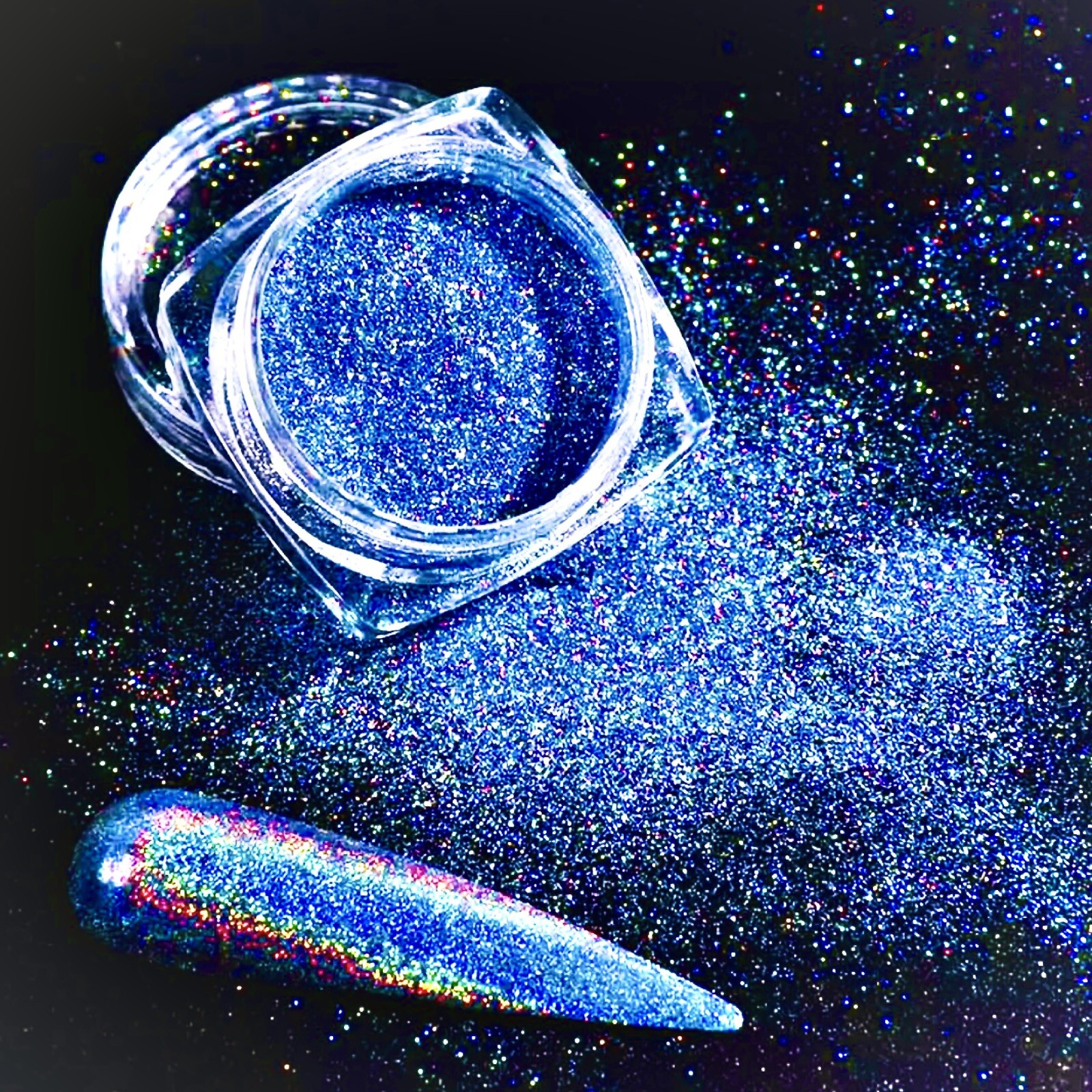 Navy Blue Nail Powder Holographic Mirror Chrome Holo Effect Glitter Decoration
